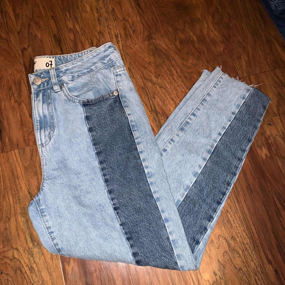 Garage Light Washed Two Tone Straight Jeans